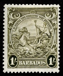 Barbados 1938 KGVI SG255 1s olive green Cat £18 LH Mint - Picture 1 of 2