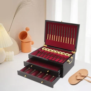 Wooden Silverware Chest Silverware Storage Box Silverware Case With Handle - Picture 1 of 20