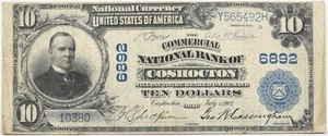 1902 $10 VF Coshocton OH National Bank Note Charter # 6892 Ohio Commercial - Picture 1 of 2