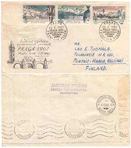 Special Prague 1962 Checked Letter Czechoslovakia to Finland Czech FDC 1961 - Picture 1 of 3