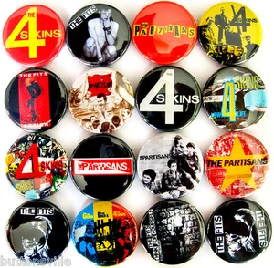 THE 4 SKINS THE PARTISANS THE FITS Button Badges Pins Punk Rock Oi Lot of 16 - Imagen 1 de 1