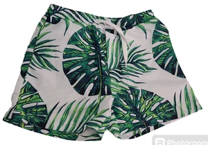 IFFEI Boy White With Green Tropical Leaf Swim Trunks - Size 4 - Picture 1 of 7