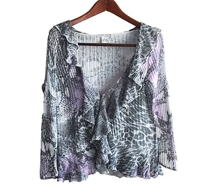 Alberto Makali Ruffle Front Knit Crochet Cardigan Animal Purple Gray M - Picture 1 of 11