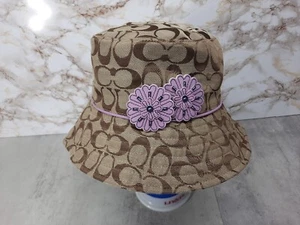 Coach Womens Sig Sunhat/Bucket Hat with Purple Trim & Flowers - Picture 1 of 13