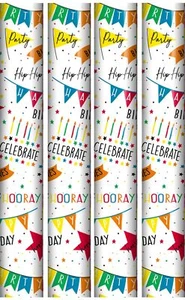 12m Birthday Gift Wrapping Paper 4x3m Multicoloured Bunting Candles Stars - Picture 1 of 2