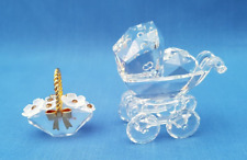 2x Small Crystal ornaments Swarovski PRAM & FLOWER BASKET Ideal Gift (LOOSE)