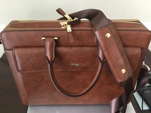 Cluci Brown Leather Slim Briefcase NWOT 16x12x3.5” - Picture 1 of 4