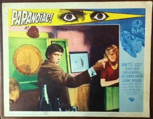 Angry Oliver Reed & Janette Scott by dart board Paranoiac org Lobby Card 4451