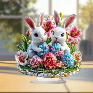 Easter Colored Bunny Egg 2D Flat Acrylic Ornament Living Room Desktop Decoration - Picture 1 of 6