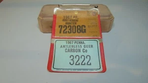 1967 PA. ADULT RESIDENT HUNTER 72308G LICENSE WITH DOE TAG CARBON CO 3222  - Bild 1 von 7