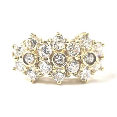 Anillo racimo oro 9ct 3 flores forma circonita cúbica talla I 1/2 sello 4g Foto 1 de 4