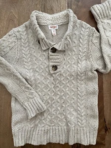 Cat & Jack Boys 1/3 Button-up Cable Knit Pullover Sweater Cream Tweed 5T - Picture 1 of 7