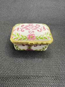 Bellissima portagioie vintage floreale in porcellana dipinta a mano con coperchio incernierato - Foto 1 di 11