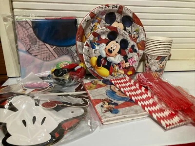 Tema Mickey Mouse Cumpleaños Fiesta Suministros Decoración Cumpleaños Banner 10 Invitados Foto 1 de 4