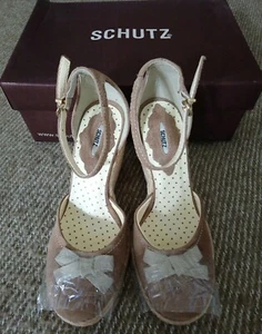 New Schutz Doce De Leite Leather Espadrilles Sand Sz 5M - Picture 1 of 11