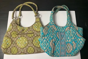Vera Bradley Lot Of 2 Quilted Tote Purse Bag Magnetic Retired Patterns Green - Picture 1 of 12