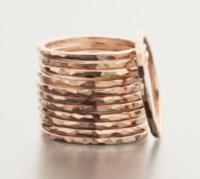 Stacking Ring 14K Rose Gold-Filled Hammered Texture Handcrafted Ring Single Ring - Image 1 of 4