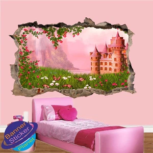 PRINZESSINNENSCHLOSS ROSEN SCHMETTERLINGE ZIMMER KINDERZIMMER BÜRO WANDAUFKLEBER KUNST WANDBILD XP1 - Bild 1 von 3