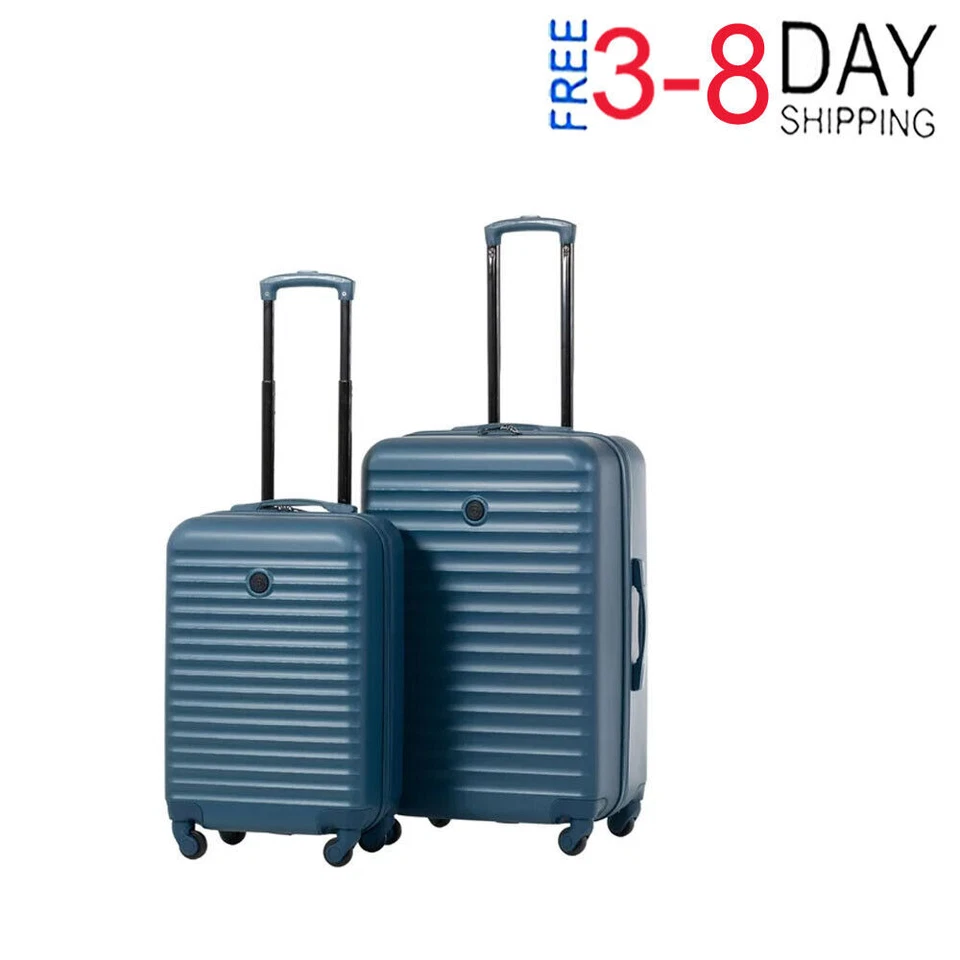Juego de 2 piezas de equipaje rígido facturado vertical giratorio equipaje mango telescópico azul Foto 1 de 4