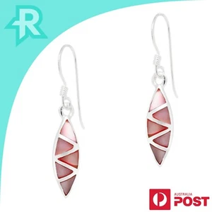 Almond Shaped Coloured Shell Sterling Silver 925 Hook Earrings - Picture 1 of 12