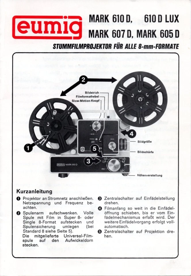 Bedienungsanleitung Manual Filmprojektor Eumig Mark 610 / 607 / 605 D - Bild 1 von 1