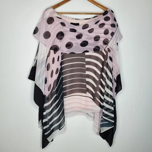Frank Lyman Womens Pink Polka Dot Geometric Poncho Top Size 18 Chiffon Artsy - Picture 1 of 9
