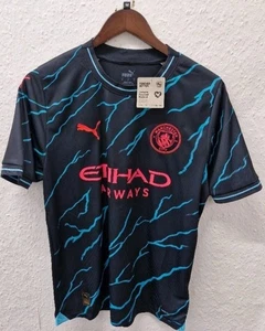 Camiseta Manchester City 2023/24 Tercera Para Hombre Mediana Puma Fútbol Top Negra Rosa Nueva - Imagen 1 de 9