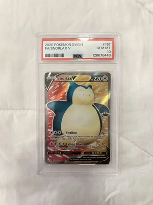 2020 POKEMON SWORD & SHIELD SNORLAX V #197 FULL ART PSA 10 GEM MINT - Image 1 of 2
