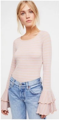 Top boho mangas campana rosa polvoriento We The Free Free Free Free People talla XS a rayas Foto 1 de 4