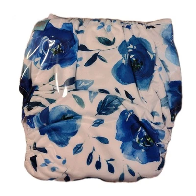 Alva Baby Cloth Diaper White With Blue Flowers With Inserts NEW - Image 1 of 4
