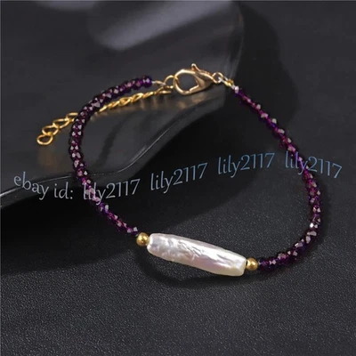 Brazalete de perlas Biwa blancas naturales cuentas redondas de espinela facetada de 3 mm 7,5"" Foto 1 de 4