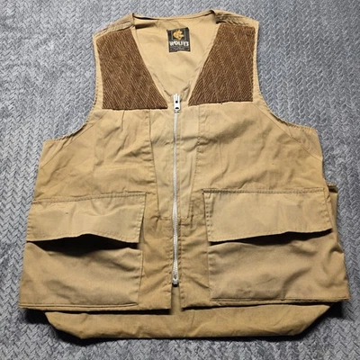 Vintage Wolfe’s Hunting Vest Canvas Corduroy Brown Talon Zip Shell Loops Mens XL - Image 1 of 4
