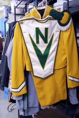 Jaqueta rara ANTIGA banda de marcha DeMoulin botões de latão amarelo verde N V tamanho 10 - Imagem 1 de 4