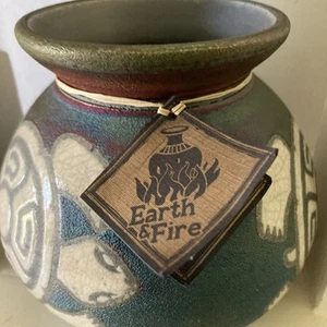Jarrón de cerámica Raku firmado por tortuga Jeremy Diller Tierra y fuego - Imagen 1 de 9