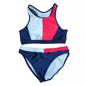 NEW Tommy Hilfiger Flag Racerback Bikini Two Piece Swimsuit Girls 16 - Picture 1 of 4