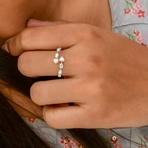 0.80 Ct Natural SI/H Heart Pear Cut natural Diamond Bypass Ring 18k White Gold - Picture 1 of 7