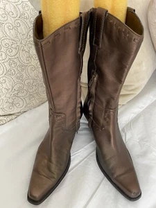 Coldwater Creek Metallic Bronze Leather Western Boots Size Women 8 M Cowboy - Picture 1 of 12