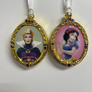 DISNEY HALLMARK Snow White & Evil Queen Blown Glass Christmas Holiday Ornaments - Picture 1 of 10