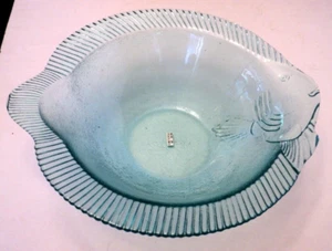 Clear Glass Blue Fish Theme Dishes - Lot of Five - One Bowl, Four Small Plates - Picture 1 of 6