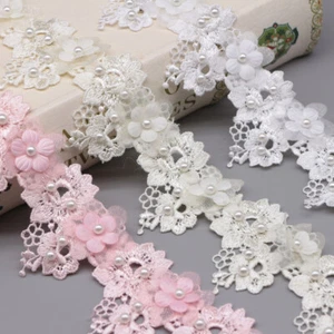 1 yarda Flor Con Cuentas Bordado Bordado Guipure Encaje Cinta Costura Vestido de Boda - Imagen 1 de 14