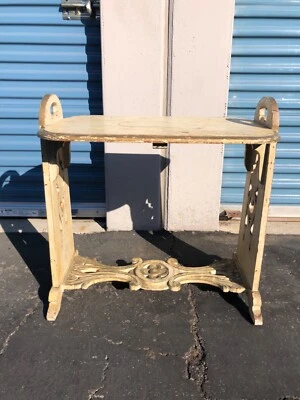 Vintage Distress Wooden Carved Side Table - Image 1 of 4