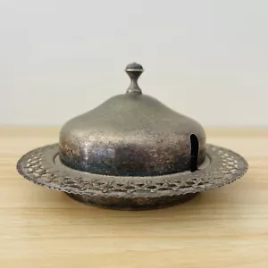 Vintage Silver Plate EPNS Butter Dish With Lid, Glass Dish Insert Art Deco - Picture 1 of 9