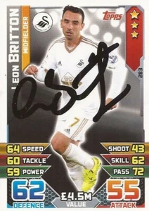LEON BRITTON* SIGNED SWANSEA 2015/2016 MATCH ATTAX TRADING CARD+COA - Picture 1 of 1