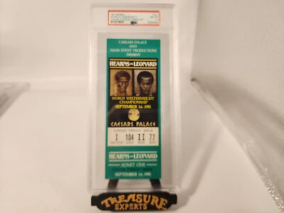 Boxing Hearns vs Leonard September 16 1981 Green Boxing Full Ticket PSA 8 NM - Image 1 of 3