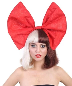 Singer Women Short Straight Wig, w/ Large Red Bow Brown & Blonde Celebrity Wig, - Picture 1 of 8