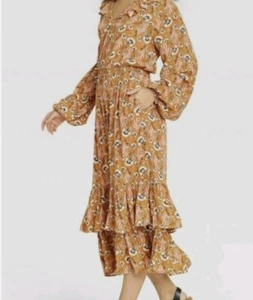 UNIVERSAL THREAD Floral Balloon Long Sleeve Ruffle Dress Spell Dupe Yellow XS - Picture 1 of 10