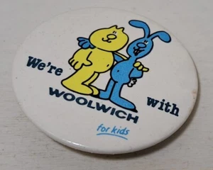 Woolwich For Kids Rhubarb & Custard Pin Badge Button Advertising Collectable - Picture 1 of 2