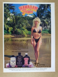 Hawaiian Tropic 1985 cuidado solar y traje de baño bikini mujer foto vintage impresión anuncio - Imagen 1 de 1