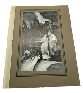 J Stewart Wood Block Print Man Woman Cabin Trees Amazing Graphic Black White - Picture 1 of 5