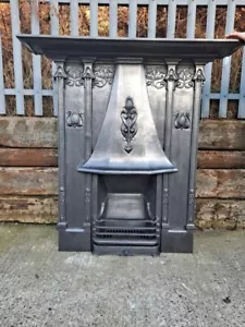 Art Nouveau Cast Iron Combination Fireplace CAST IRON FIREPLACE SURROUND FIRE - Picture 1 of 12